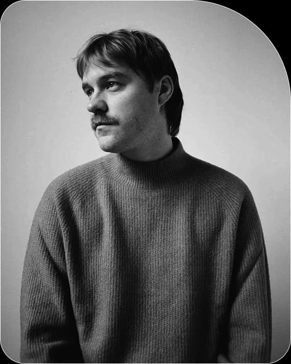 Black and white portrait of Aistis for the Clay album campaign