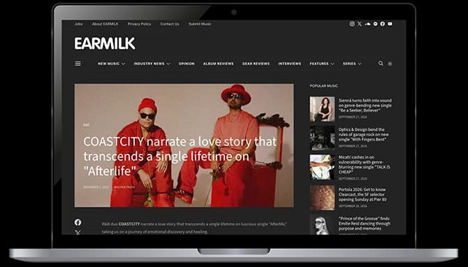 Laptop mockup showing EARMILK’s feature on Coastcity’s After Life