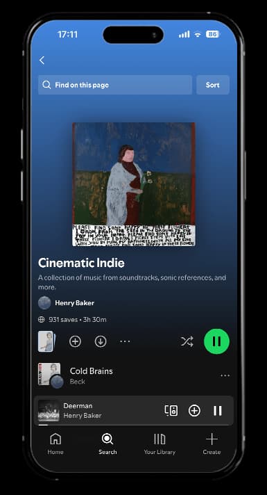Cinematic Indie playlist on Spotify