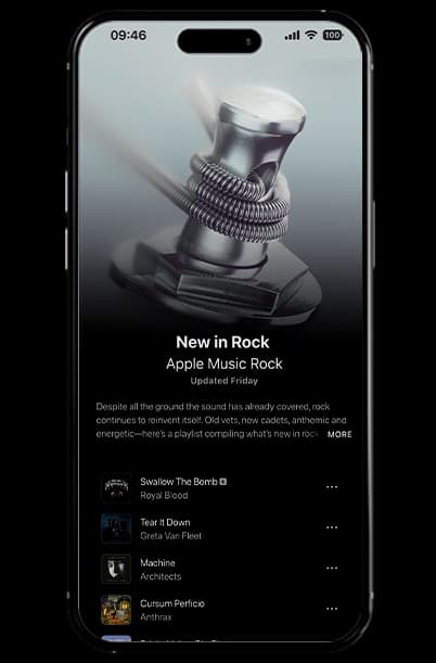 New in Rock Apple Music playlist displayed on a phone
