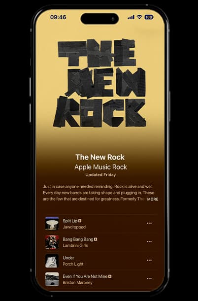 The New Rock Apple Music playlist displayed on a phone