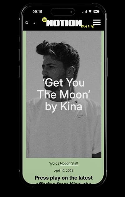 Notion’s Get You The Moon by Kina feature displayed on a phone