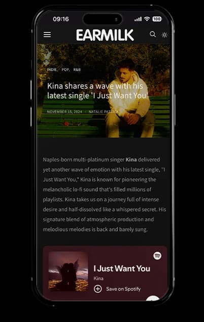 Earmilk’s November 2024 feature on Kina’s I Just Want You displayed on a phone