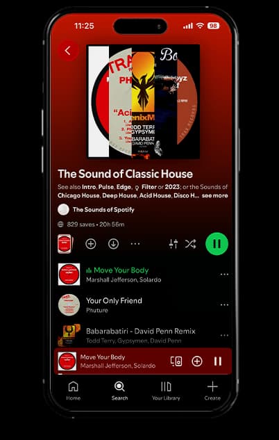 The Sound of Classic House playlist displayed in an iPhone mockup